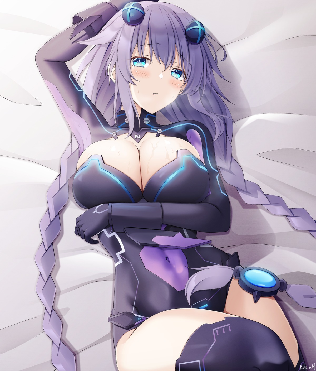 choujigen_game_neptune keenh leotard no_bra purple_heart thighhighs