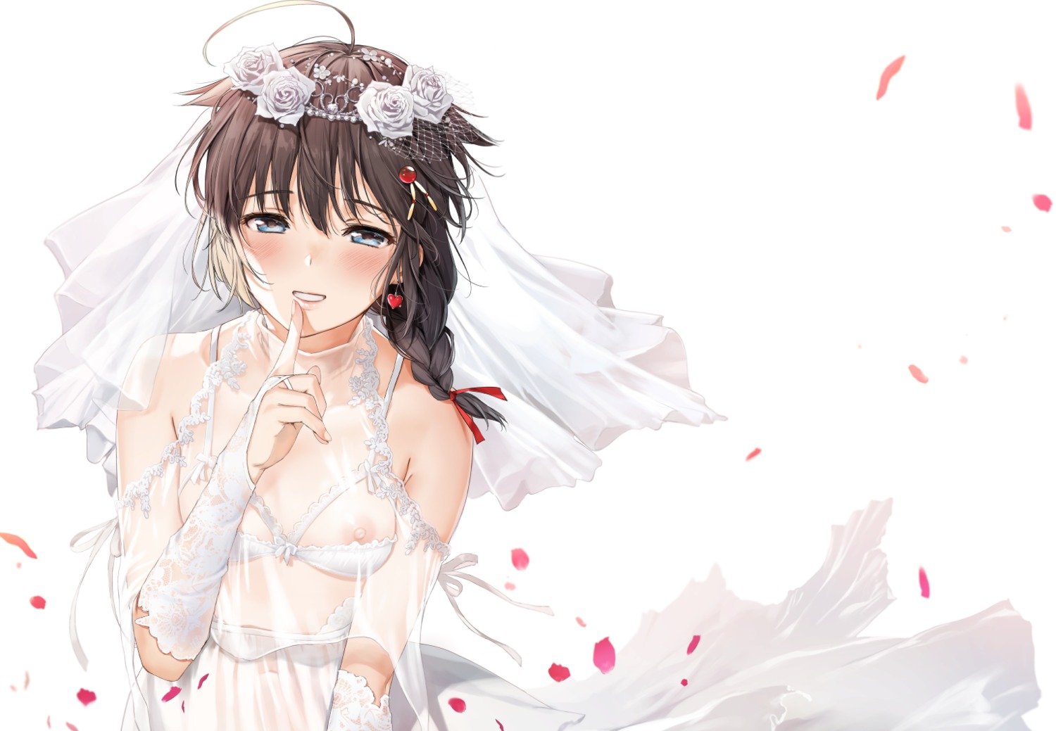 dress kantai_collection nipples see_through shigure_(kancolle) umakuchi_shouyu wedding_dress