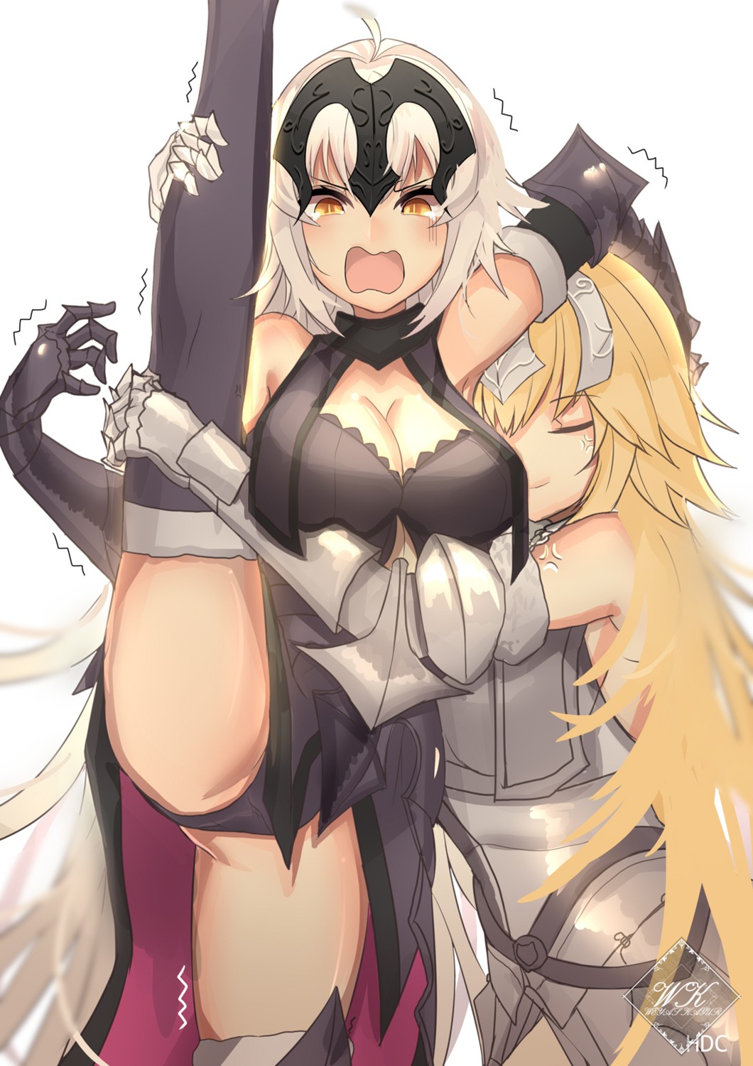 armor bikuwa cameltoe cleavage dress fate/apocrypha fate/grand_order fate/stay_night jeanne_d'arc jeanne_d'arc_(alter)_(fate) jeanne_d'arc_(fate) pantsu skirt_lift thighhighs yuri