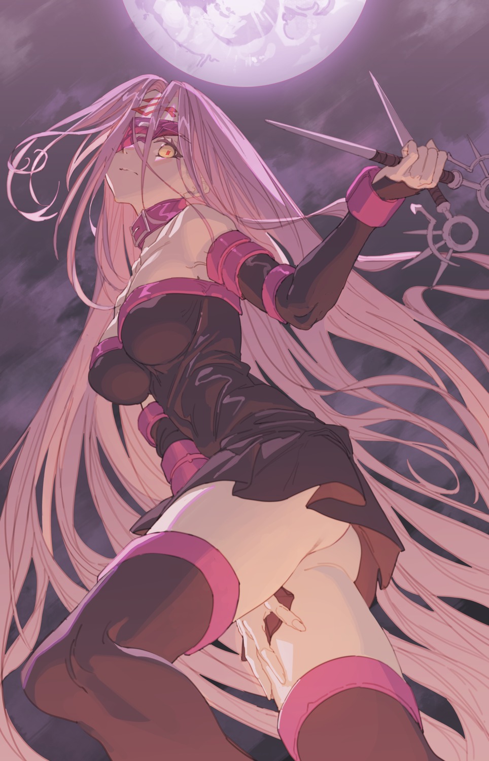 ass dress eyepatch fate/stay_night hong no_bra nopan rider skirt_lift tattoo thighhighs weapon