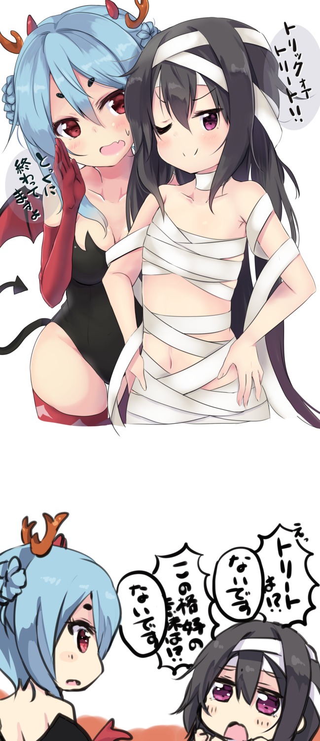 amano_(els573) bandages halloween horns leotard loli naked_ribbon no_bra note-chan tail thighhighs wings