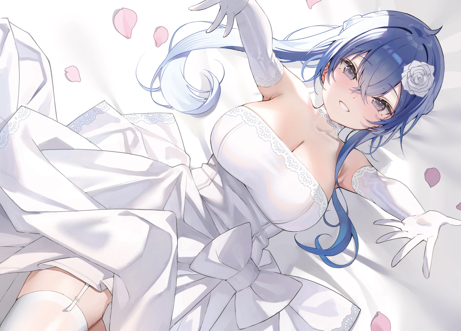 dress natasha_(pommier) no_bra skirt_lift stockings thighhighs wedding_dress