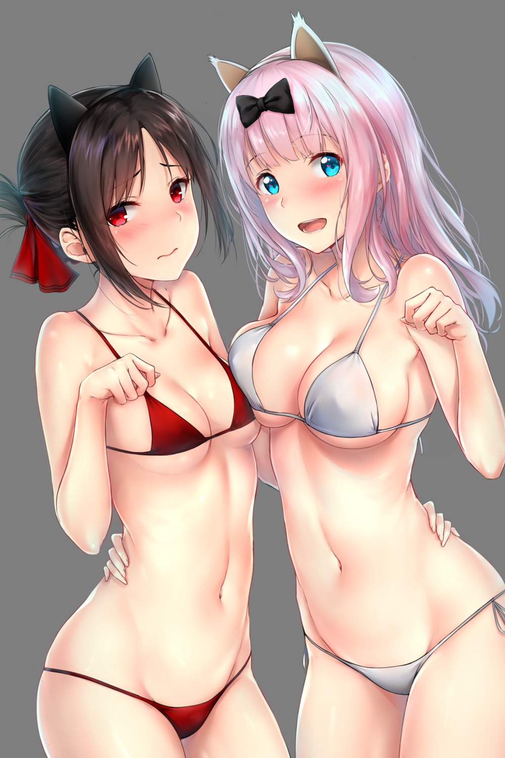 animal_ears bikini fujiwara_chika kaguya-sama_wa_kokurasetai_~tensai-tachi_no_renai_zunousen~ nekomimi rei_kun shinomiya_kaguya swimsuits symmetrical_docking transparent_png underboob