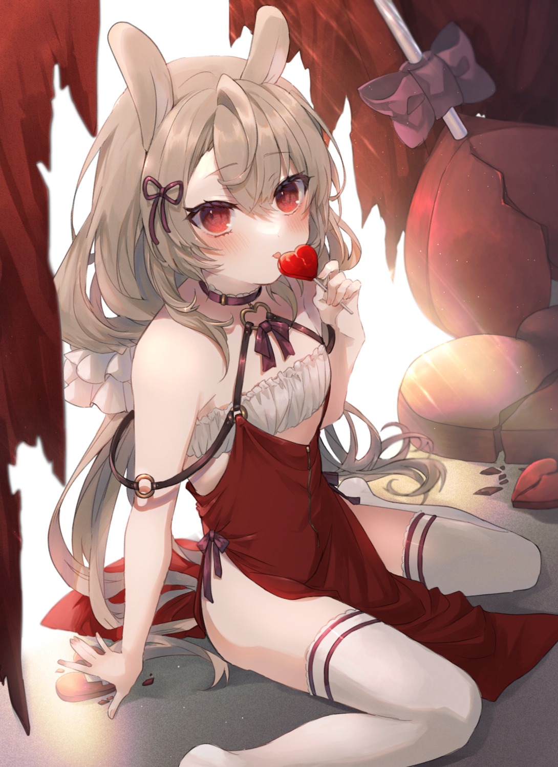 animal_ears bunny_ears dress no_bra shikino_yuki thighhighs