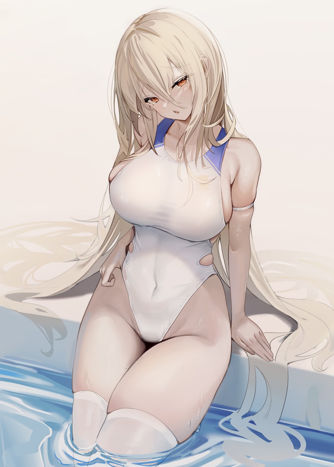 azur_lane daiiichukiii implacable_(azur_lane) swimsuits thighhighs wet