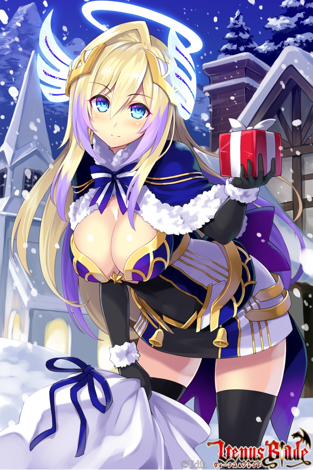 armor christmas cleavage hisen_kaede thighhighs venus_blade