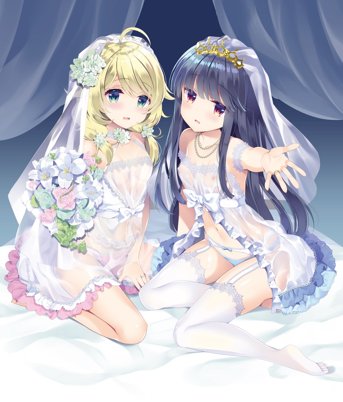 dress garter_belt loli nipples no_bra pantsu sajou_yukimi see_through stockings takashina_asahi the_idolm@ster the_idolm@ster_cinderella_girls the_idolm@ster_cinderella_girls_u149 thighhighs wedding_dress yusa_kozue