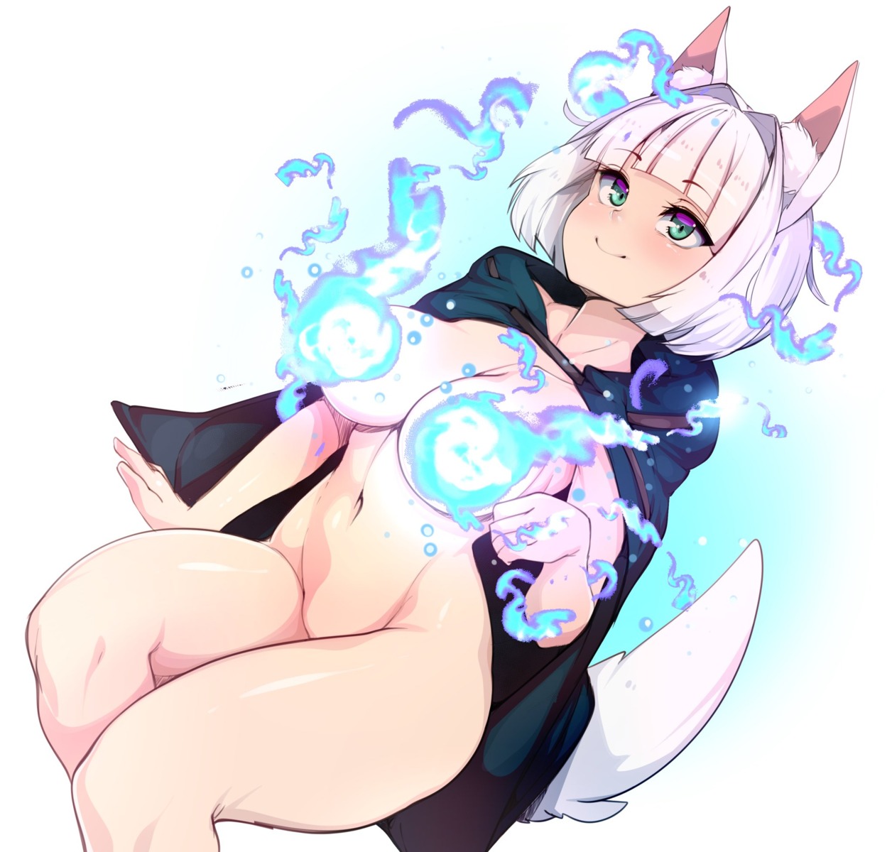 animal_ears censored kitsune naked_cape slugbox tail