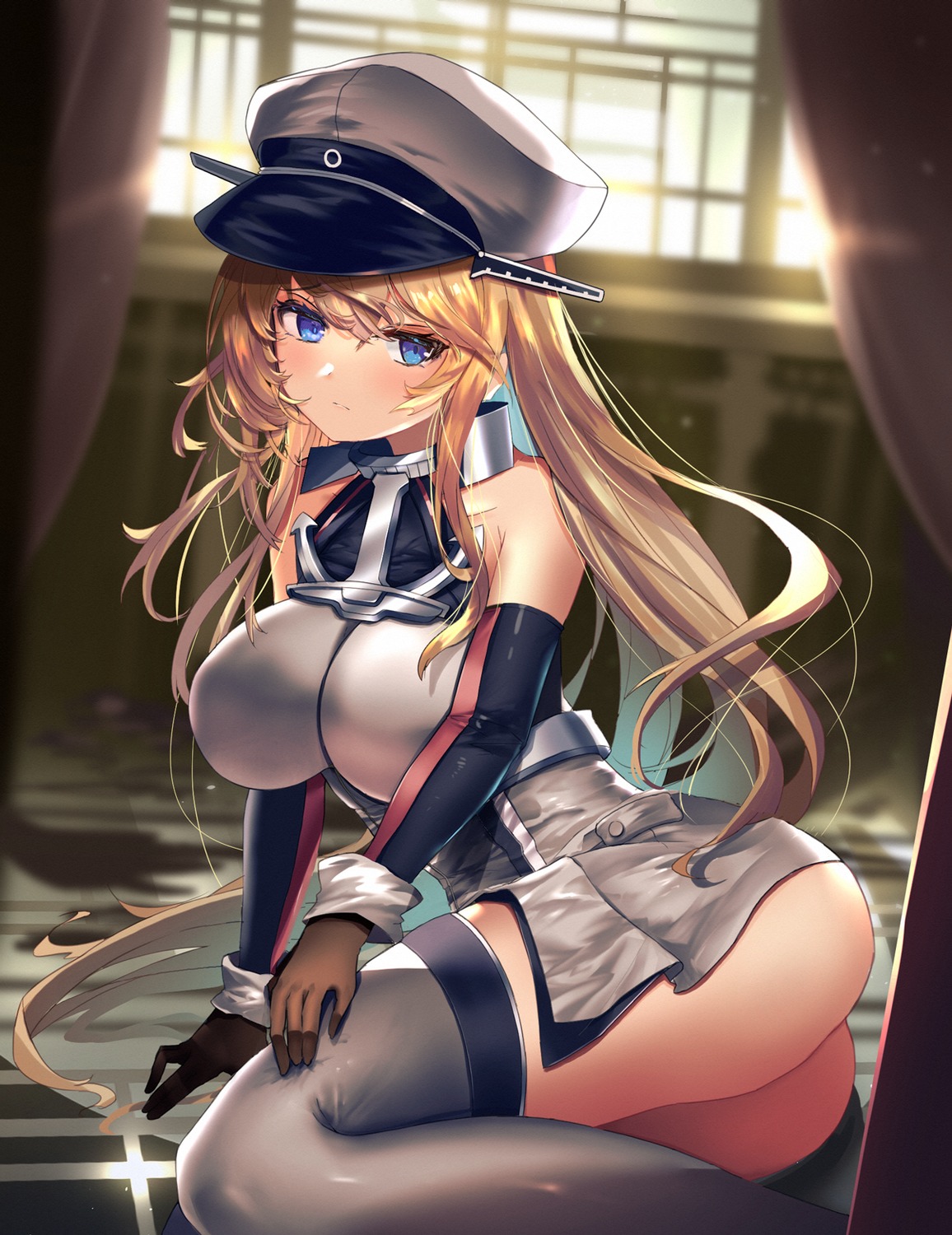 bismarck_(kancolle) kantai_collection oshiriusu thighhighs uniform