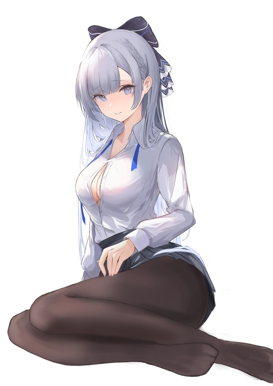 argus_(azur_lane) azur_lane miya_takanashi no_bra open_shirt pantyhose seifuku skirt_lift