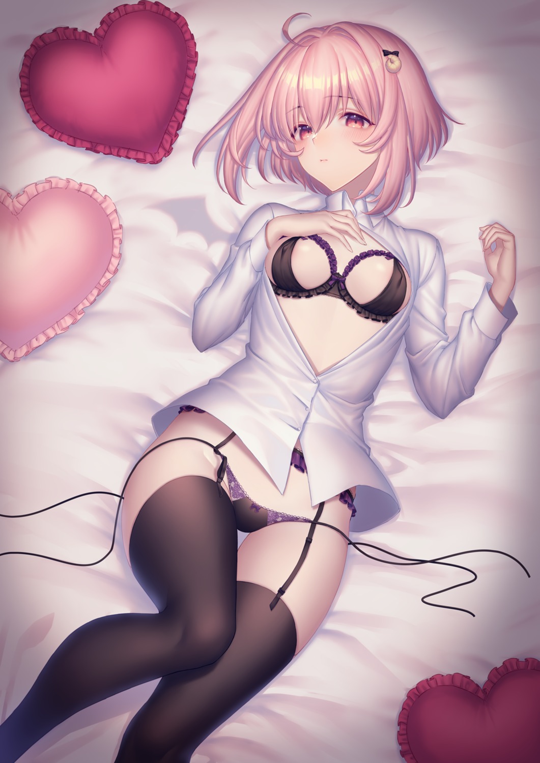 bra dress_shirt erect_nipples garter_belt lingerie open_shirt pantsu sakura_shiho stockings string_panties thighhighs