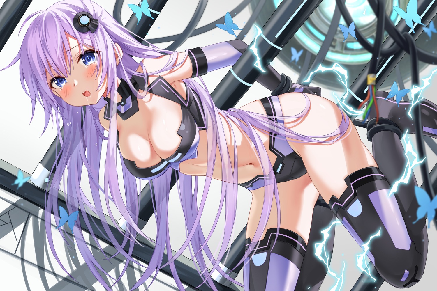 bikini_armor bondage choujigen_game_neptune devil_heavens purple_sister thighhighs