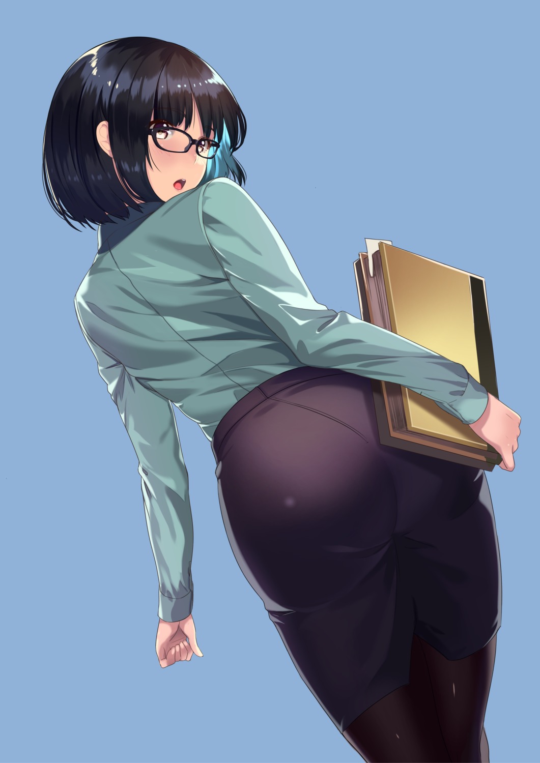 ass business_suit kagematsuri megane pantyhose