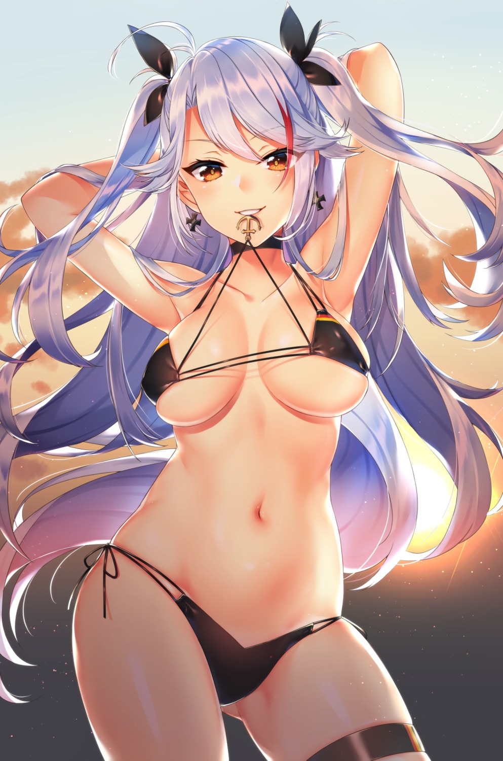 azur_lane bikini erect_nipples garter kitazume_kumie prinz_eugen_(azur_lane) swimsuits