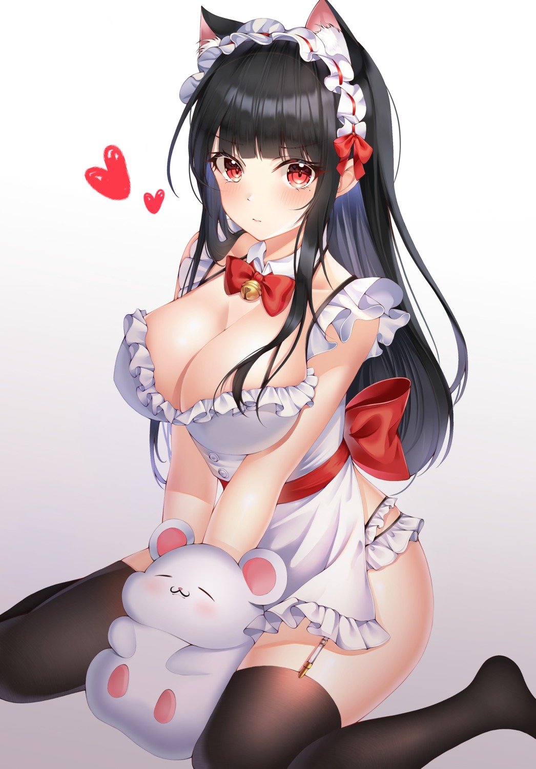 animal_ears maid naked_apron pantsu ssong2 stockings thighhighs