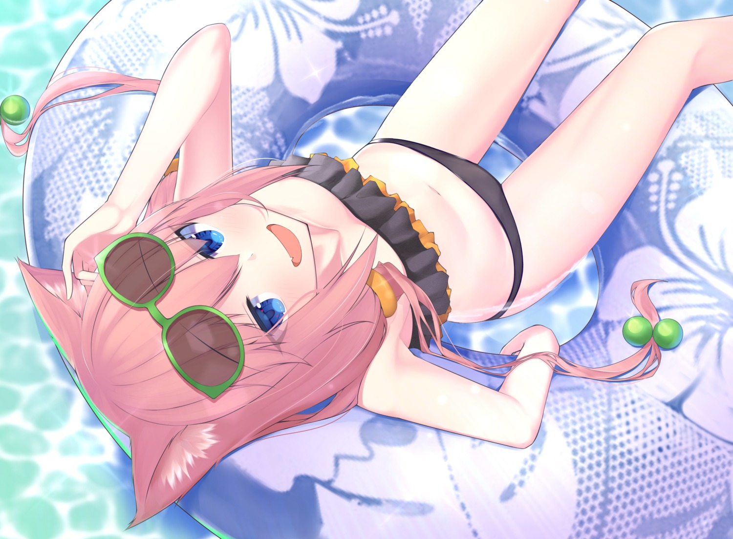 animal_ears bikini hinata_channel megane misakisanakichi nekomimi nekomiya_hinata swimsuits wet