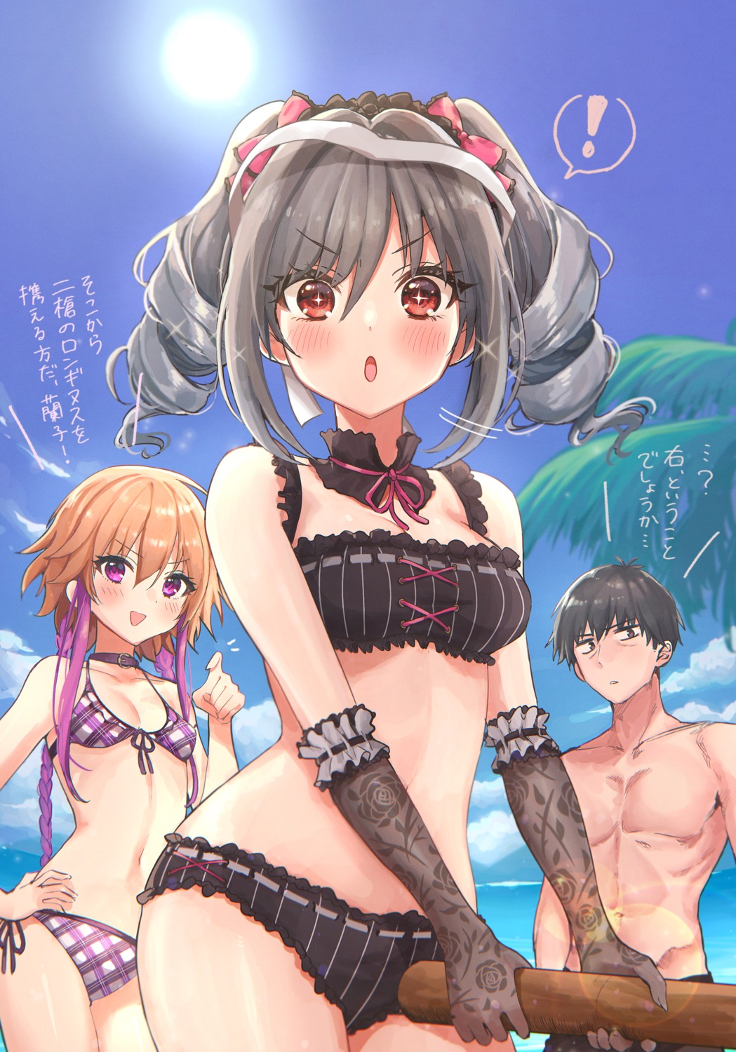 bikini cleavage kanzaki_ranko kudou_eru ninomiya_asuka swimsuits the_idolm@ster the_idolm@ster_cinderella_girls weapon