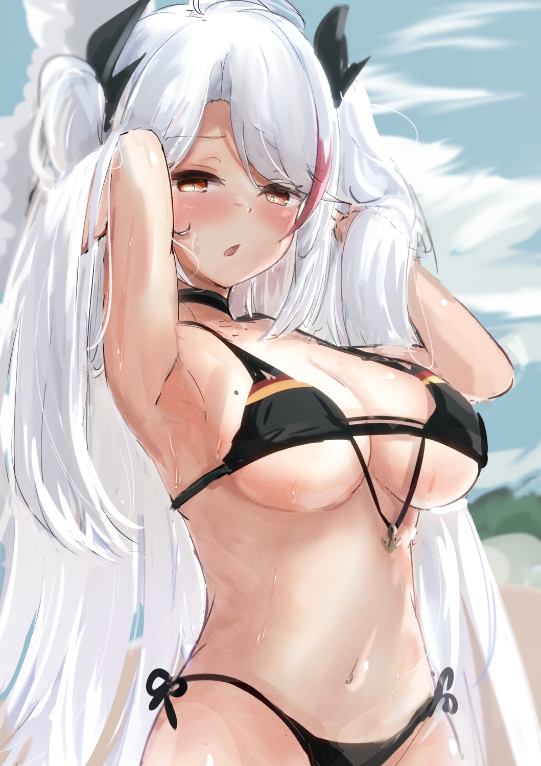 azur_lane bikini plain_64 prinz_eugen_(azur_lane) sketch swimsuits