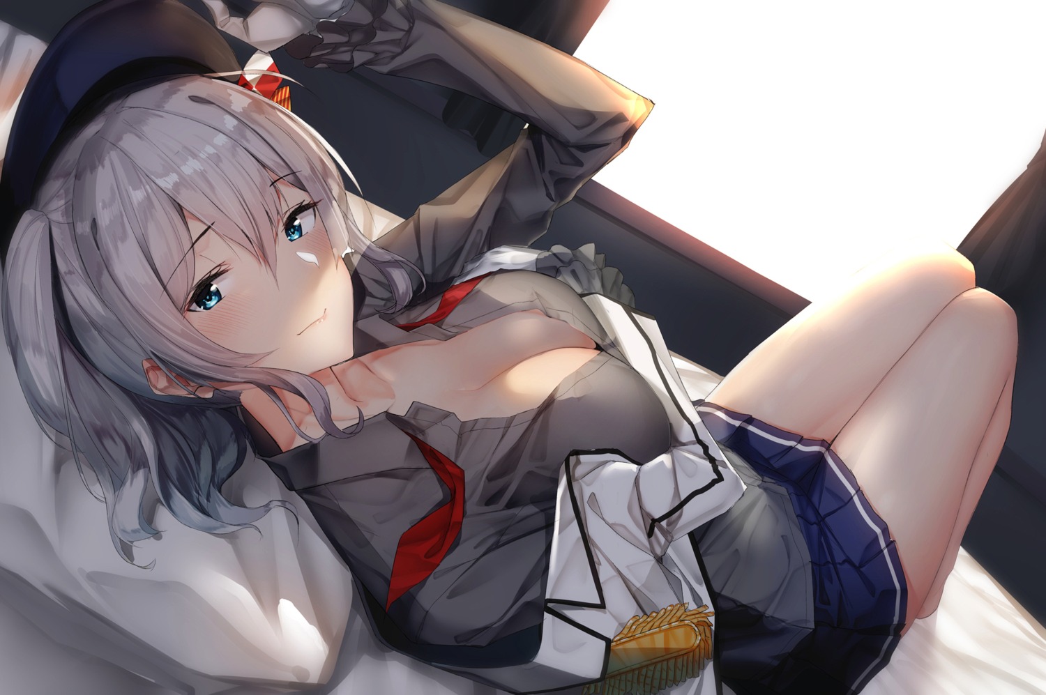 cleavage kantai_collection kashima_(kancolle) no_bra open_shirt pallad uniform