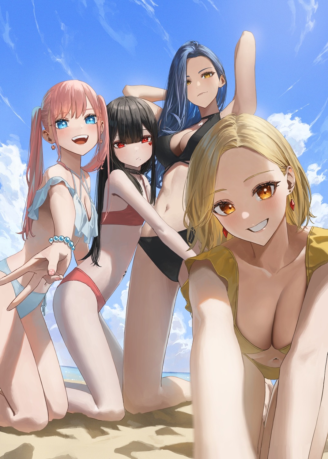 bikini enokawa_kokoro hara_kenshi kimishima_touka kunitomi_ryouka kuroba_mitsuha selfie swimsuits