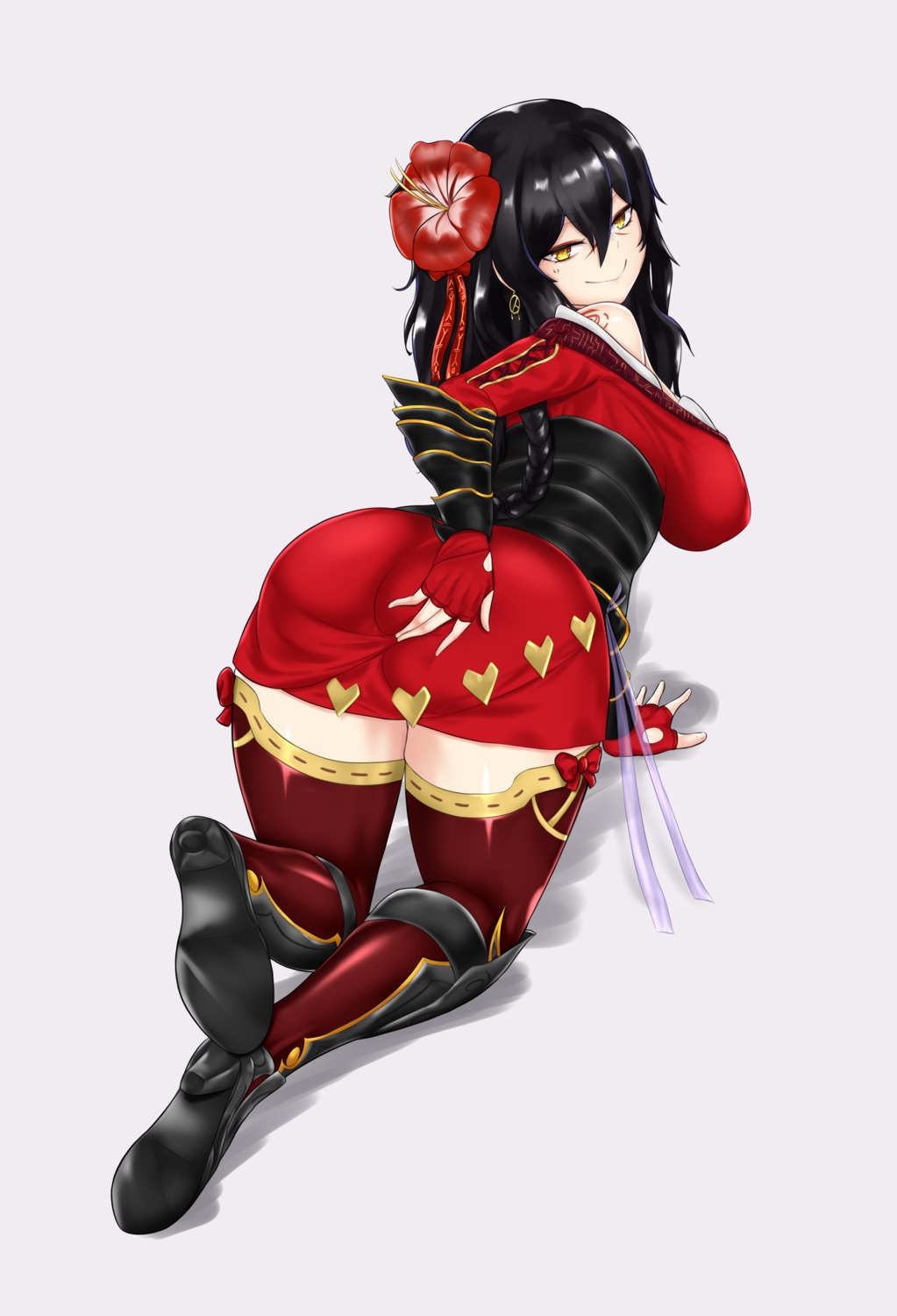 armor ass aster_crowley japanese_clothes tattoo thighhighs