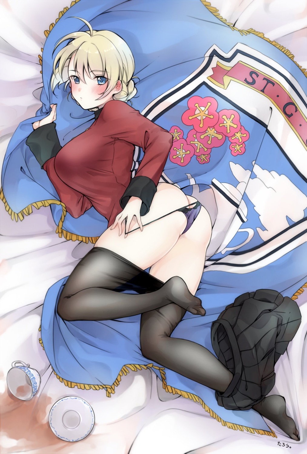 ass darjeeling feet girls_und_panzer komekueyo pantsu panty_pull pantyhose thong undressing uniform