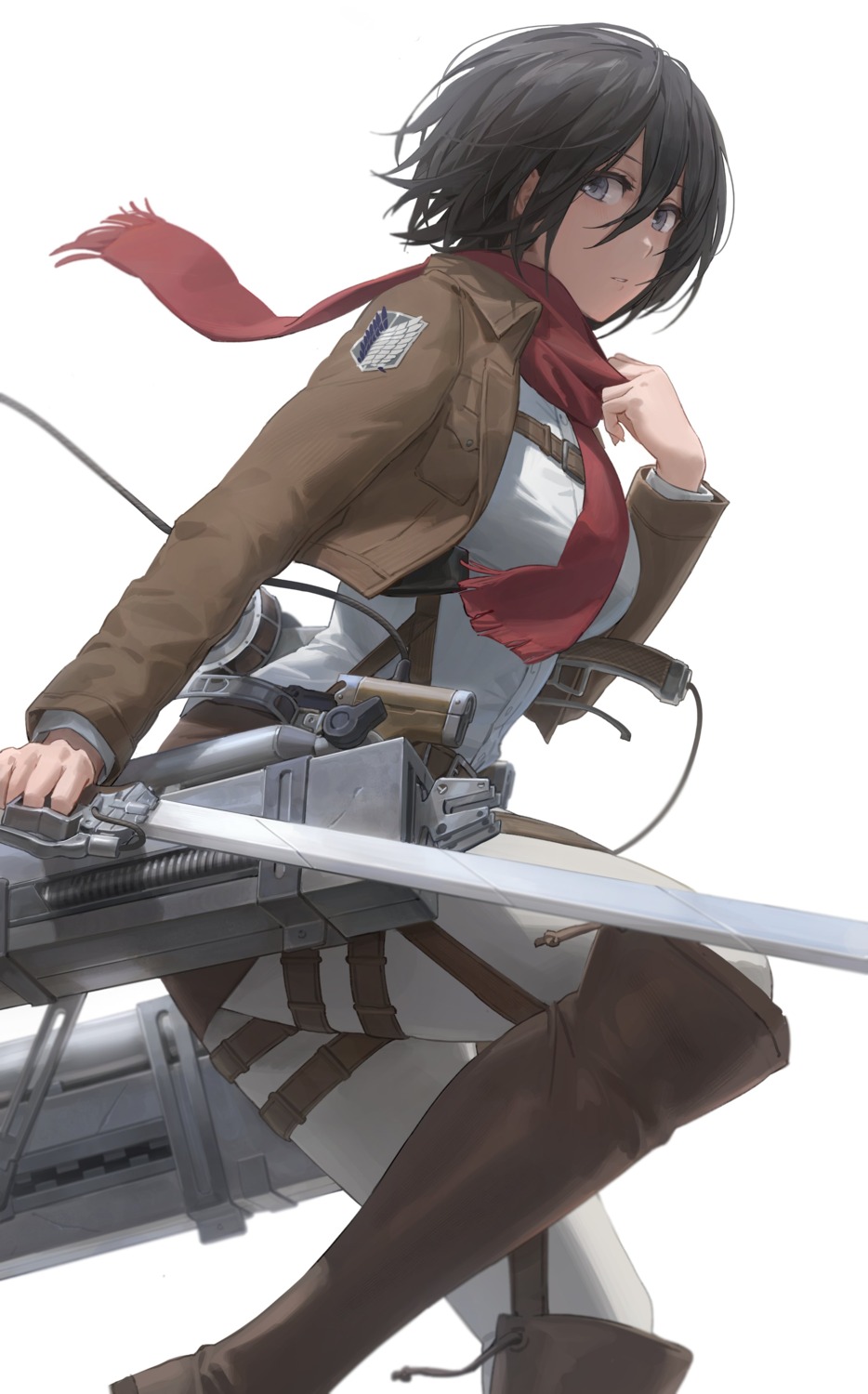 free_style_(yohan1754) mikasa_ackerman shingeki_no_kyojin sword uniform