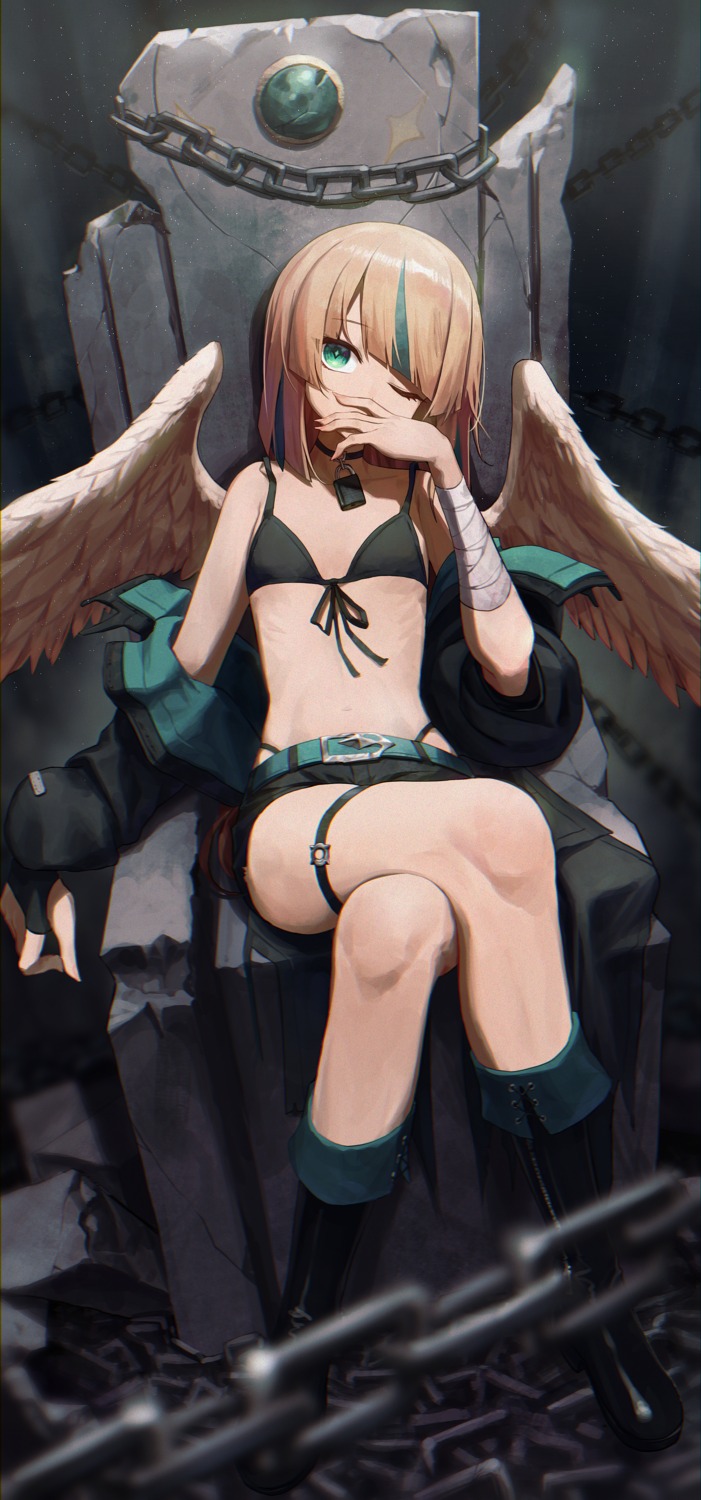 bandages bra garter open_shirt pantsu wings