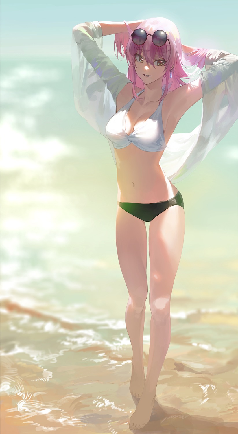 bikini cleavage jougasaki_mika megane modare open_shirt see_through swimsuits the_idolm@ster the_idolm@ster_cinderella_girls