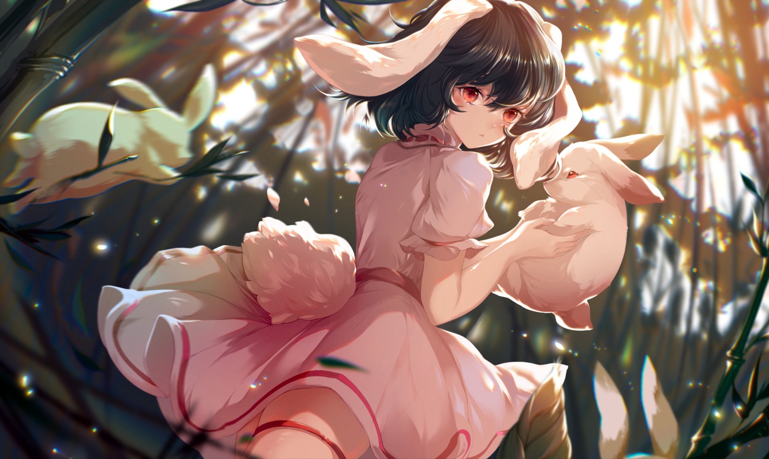 animal_ears azusa0v0 bunny_ears garter inaba_tewi skirt_lift tail touhou