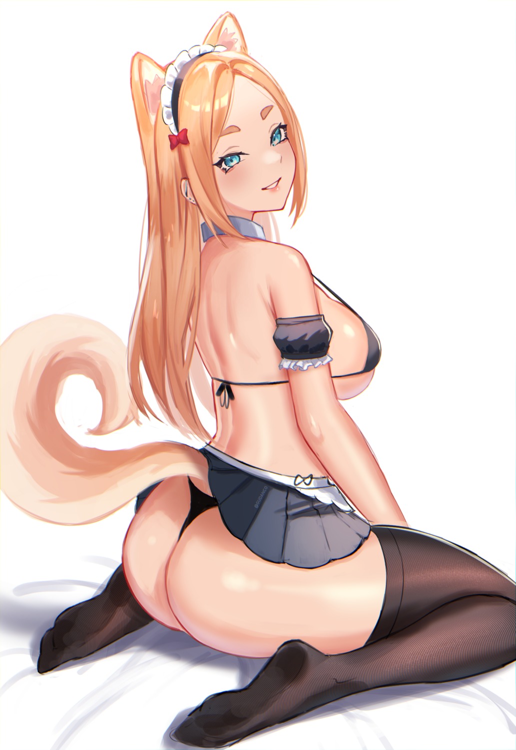 animal_ears ass bikini gudanco_(nyanmeowzer) inumimi maid skirt_lift swimsuits tail thighhighs thong