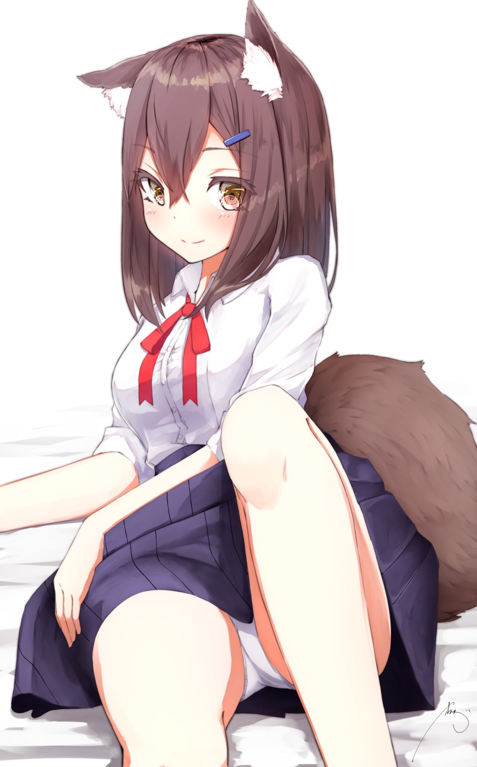 animal_ears mayogii pantsu seifuku skirt_lift tail