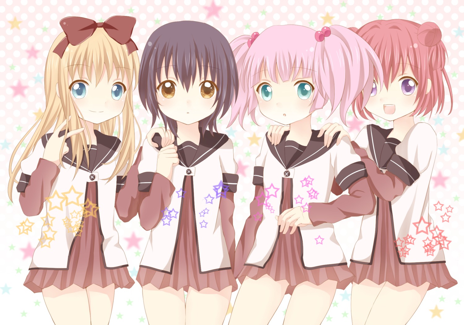 akaza_akari funami_yui seifuku sugisono_hinano toshinou_kyouko yoshikawa_chinatsu yuru_yuri