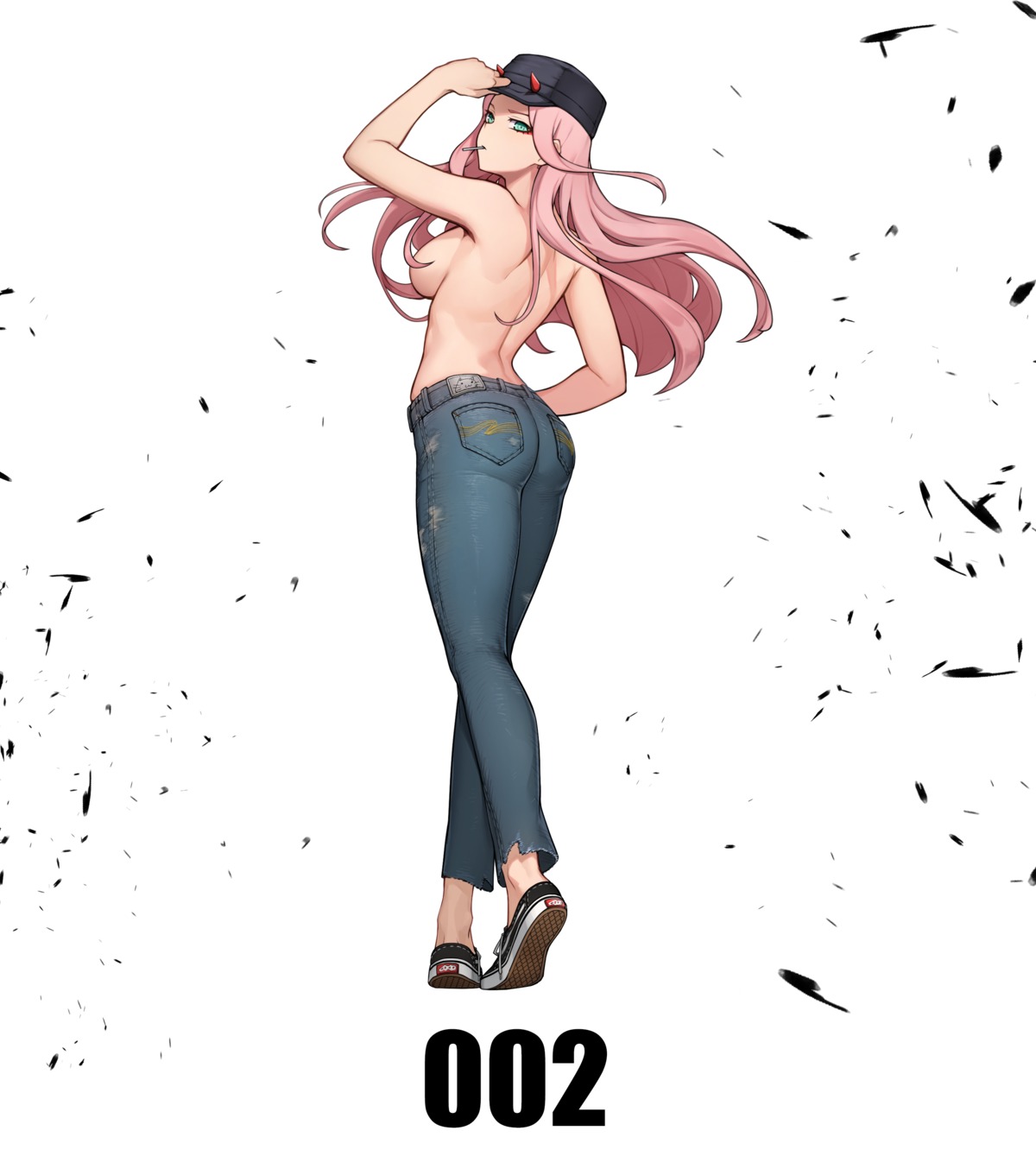 ass darling_in_the_franxx horns peachpa topless torn_clothes zero_two_(darling_in_the_franxx)