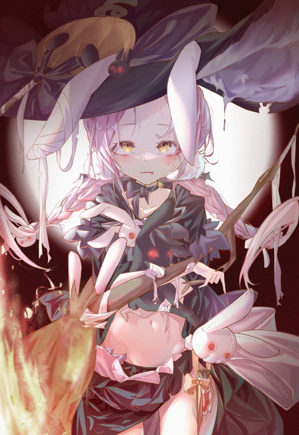 akane_mimi animal_ears bandages bunny_ears halloween pola_(1021) princess_connect princess_connect!_re:dive skirt_lift witch