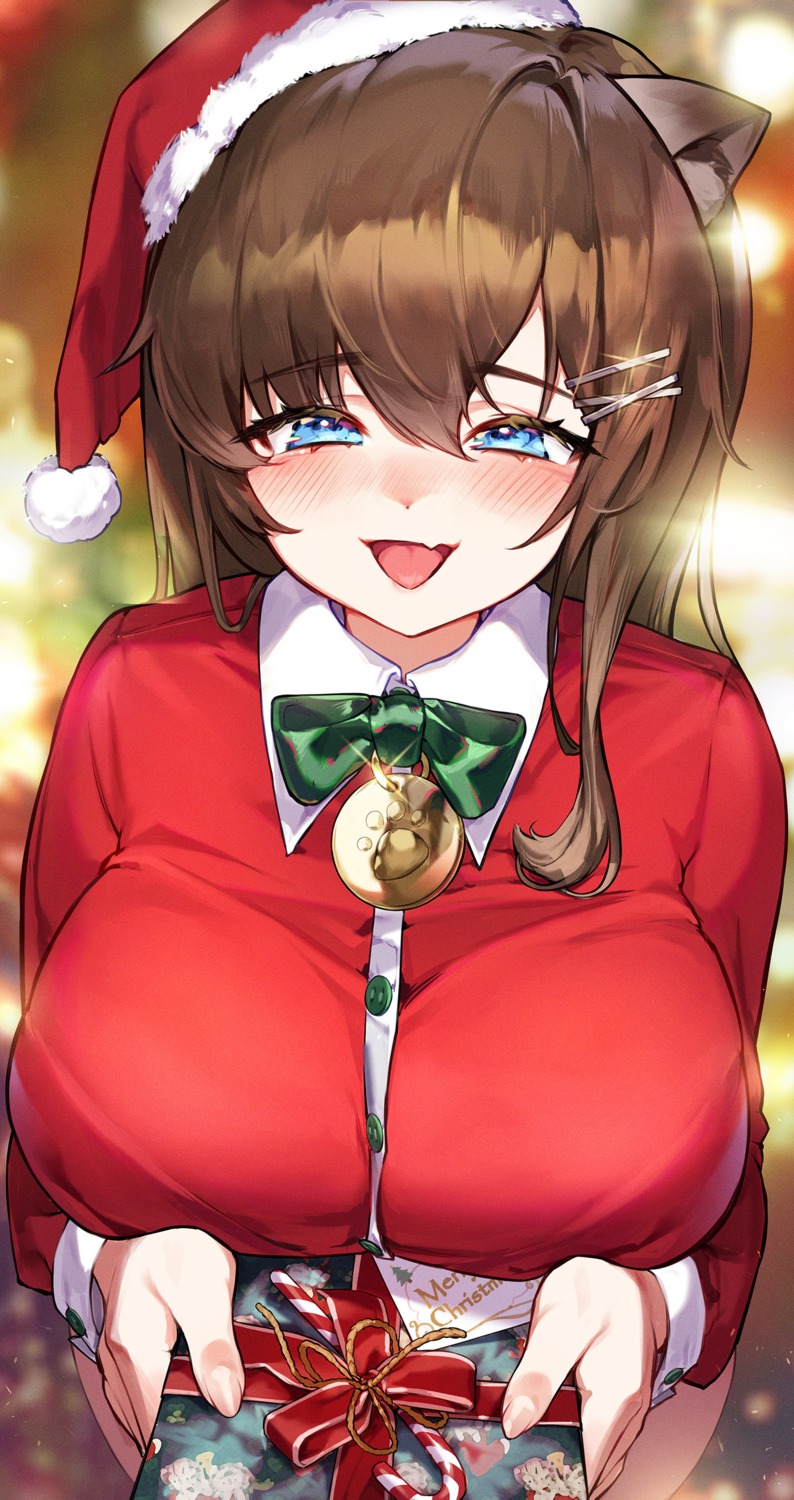 animal_ears breast_hold christmas kokko_(kokko3045) nekomimi