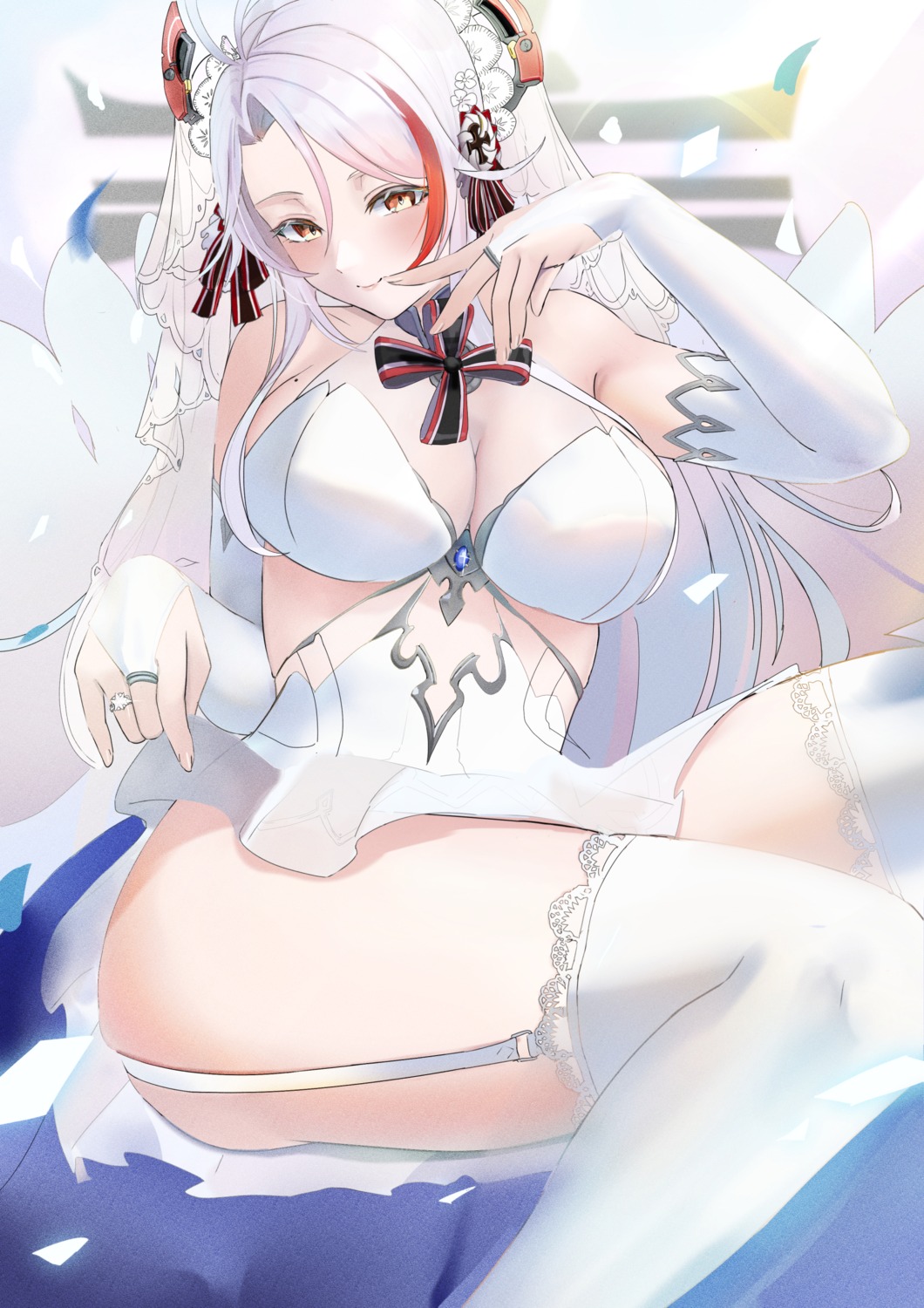 azur_lane dress kokugonochoko no_bra prinz_eugen_(azur_lane) stockings thighhighs