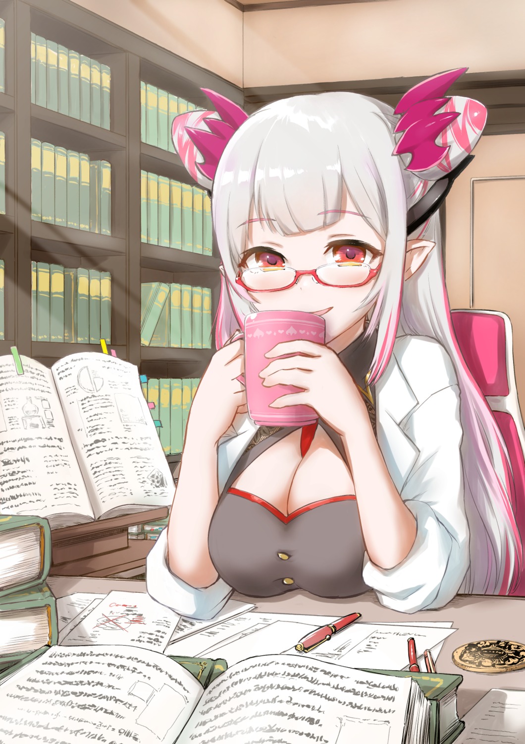 cleavage honey_strap megane nanashi_inc. pointy_ears suou_patra tagme