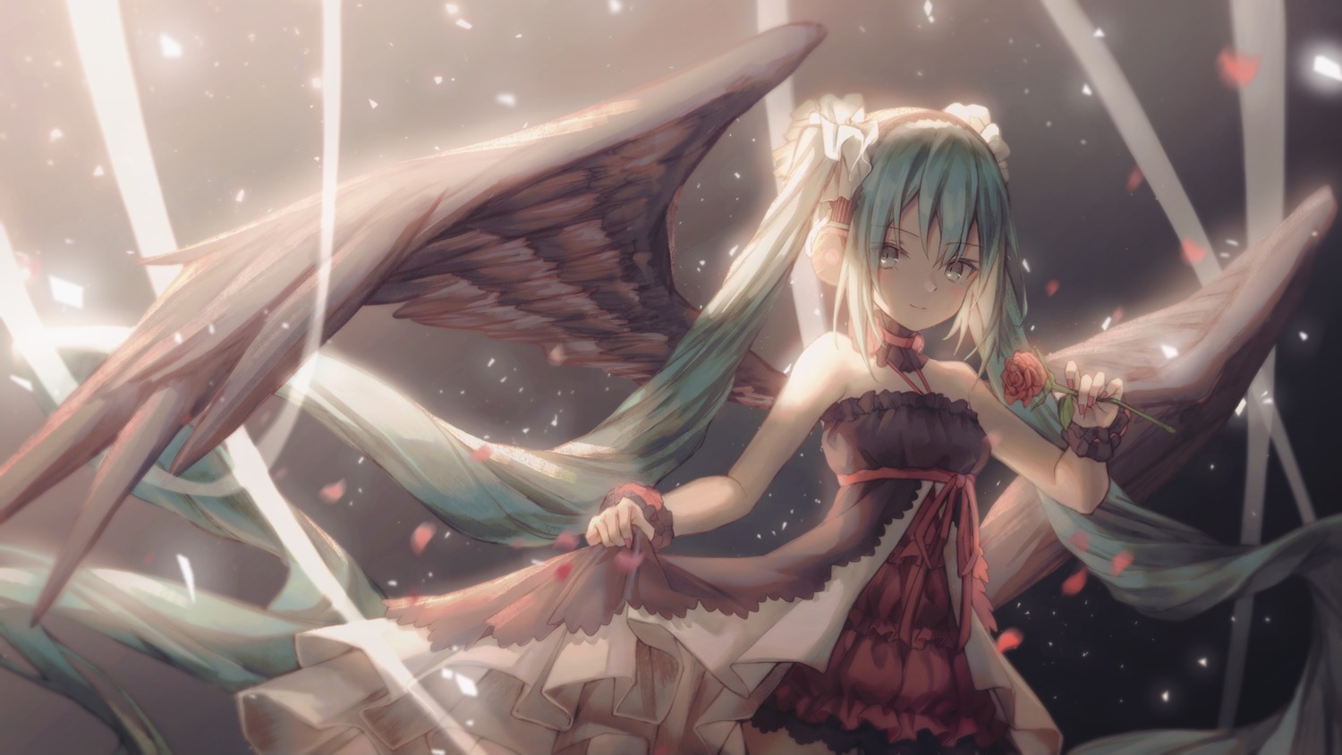 7th_dragon angel dress hatsune_miku millet_(milletneko) vocaloid wings