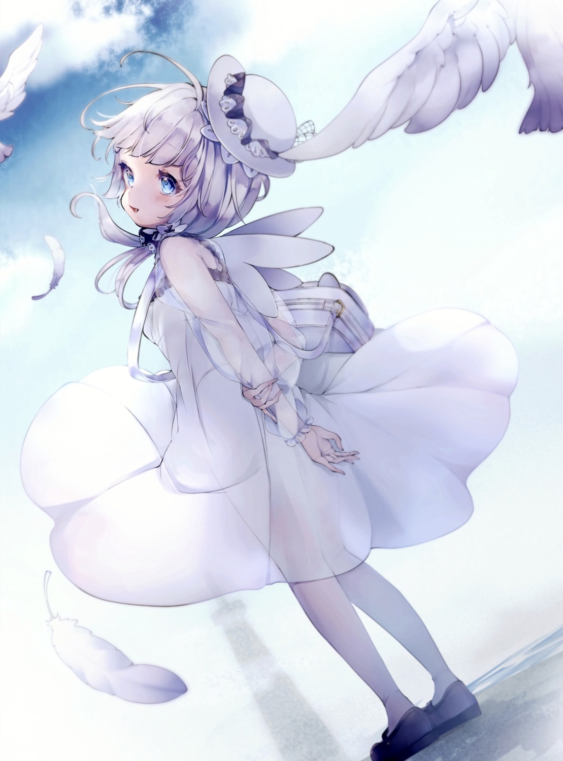 azur_lane dress illustrious_(azur_lane) little_illustrious_(azur_lane) see_through skirt_lift wings yaekn