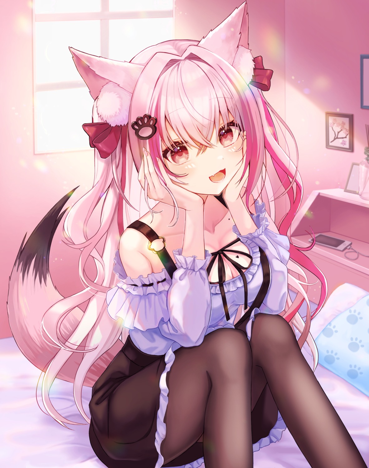 animal_ears cleavage kuon_ch. ookami_kuon pantyhose rik skirt_lift tail