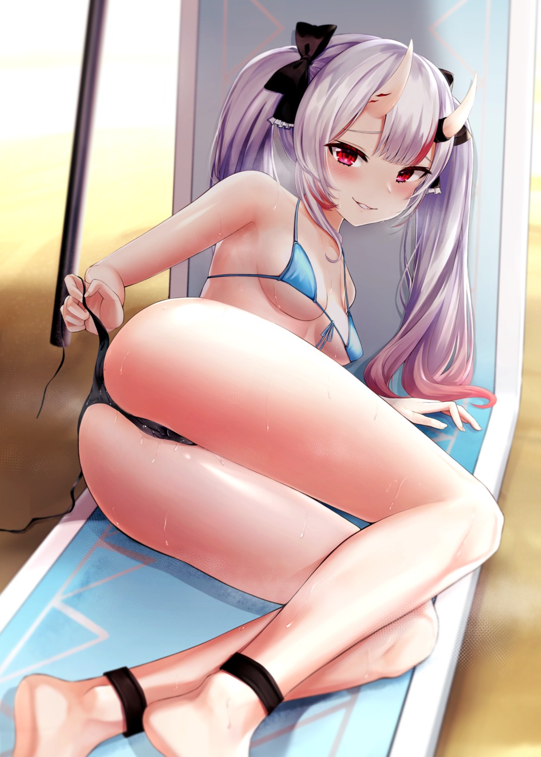 ass bikini cameltoe hololive horns nakiri_ayame swimsuits thong toshise. undressing wet