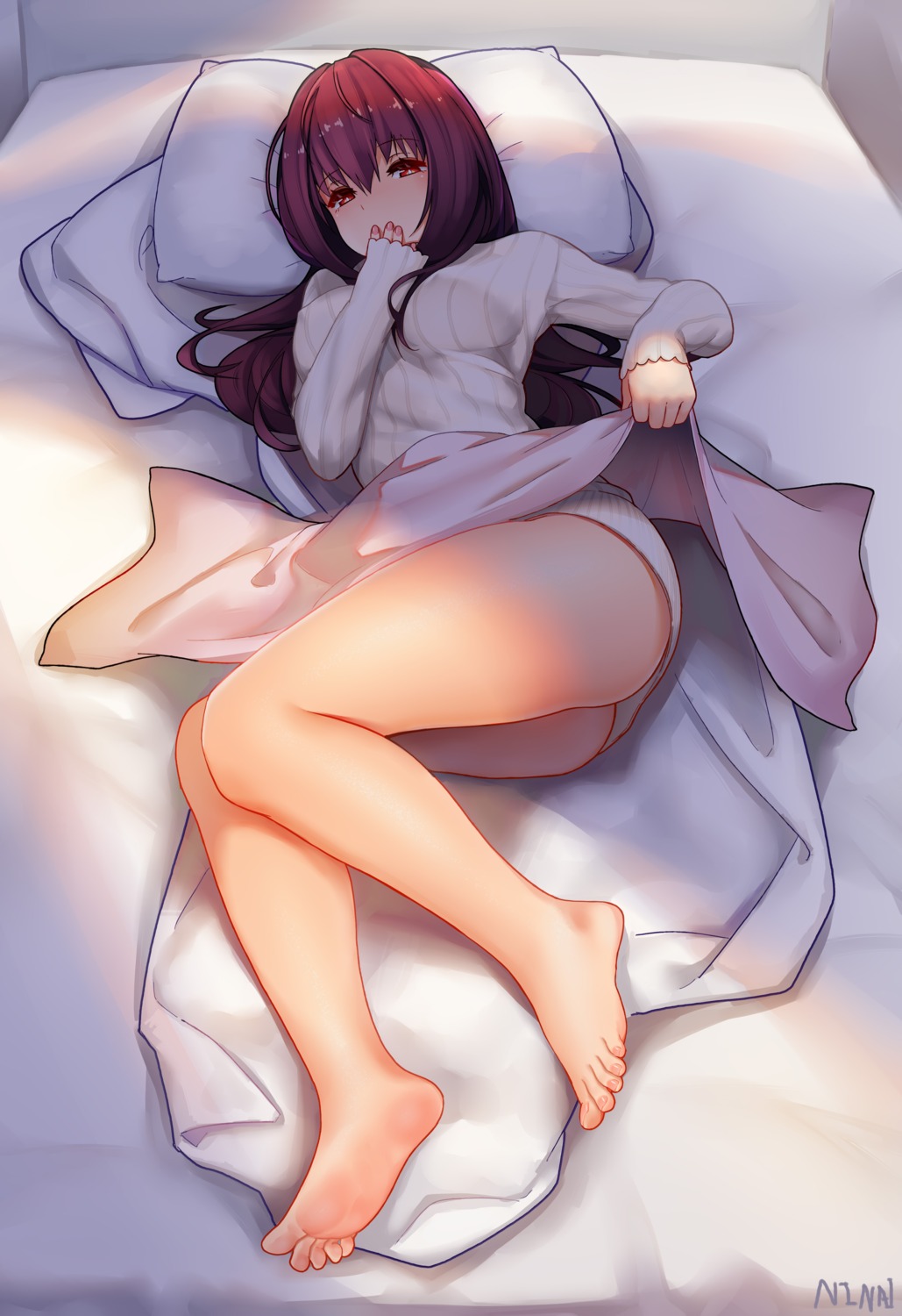 bottomless fate/grand_order feet ninai scathach_(fate/grand_order) sweater