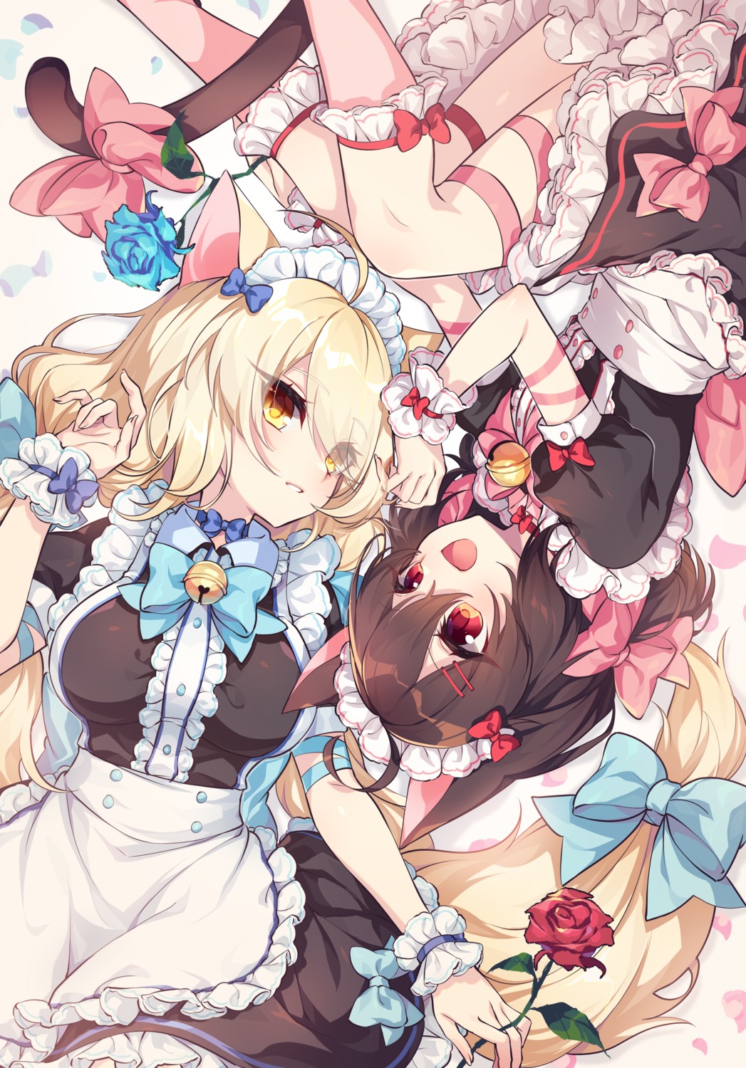 animal_ears cream_(kkyuang) garter kozakura_(dictionary) maid mary_(kkyuang) nekomimi skirt_lift tail yuri