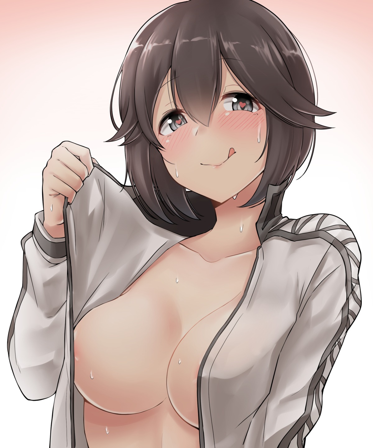 areola hayasui_(kancolle) kantai_collection kiritto no_bra open_shirt