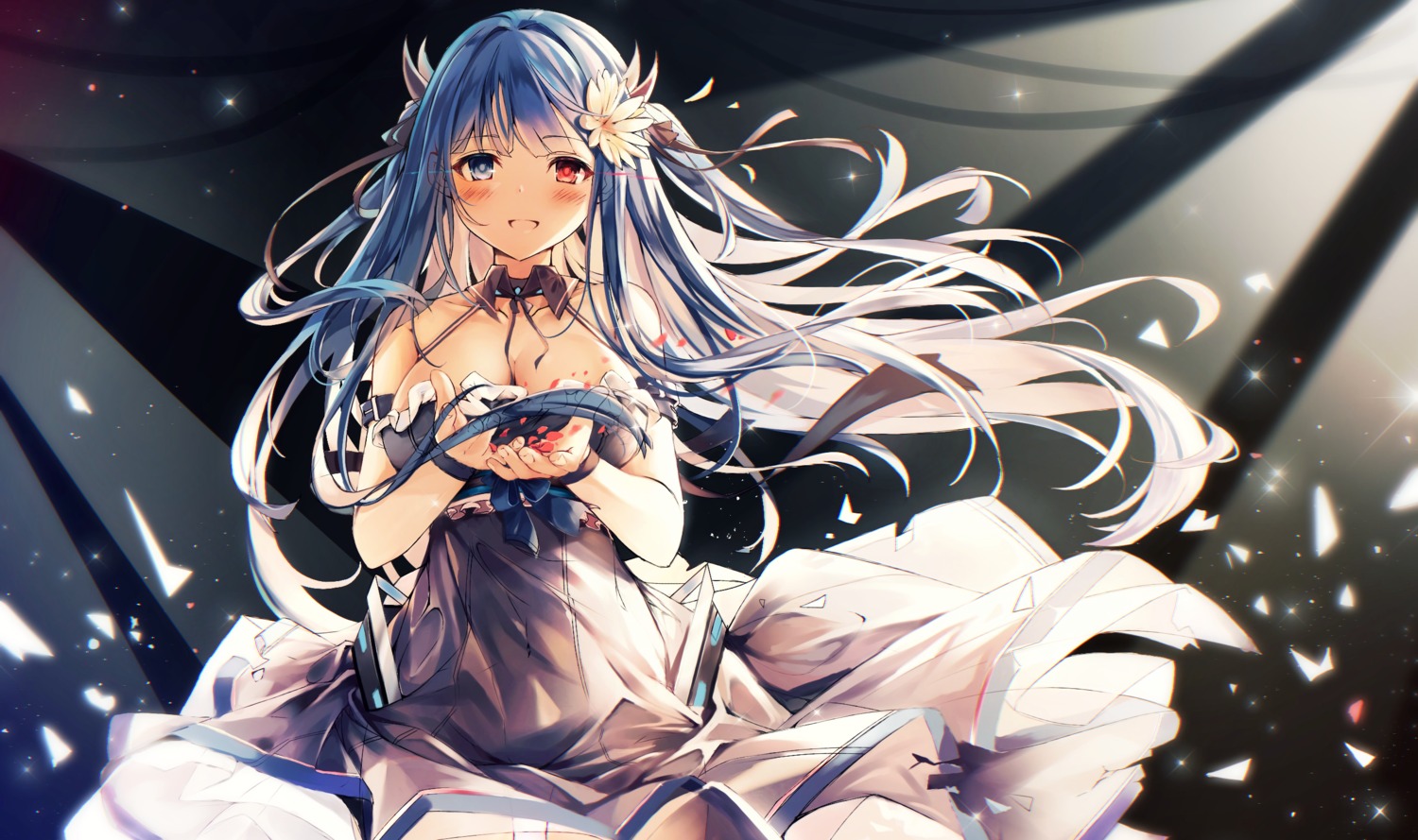 azur_lane dress heaven's_melody heterochromia ibuki_(azur_lane) no_bra skirt_lift