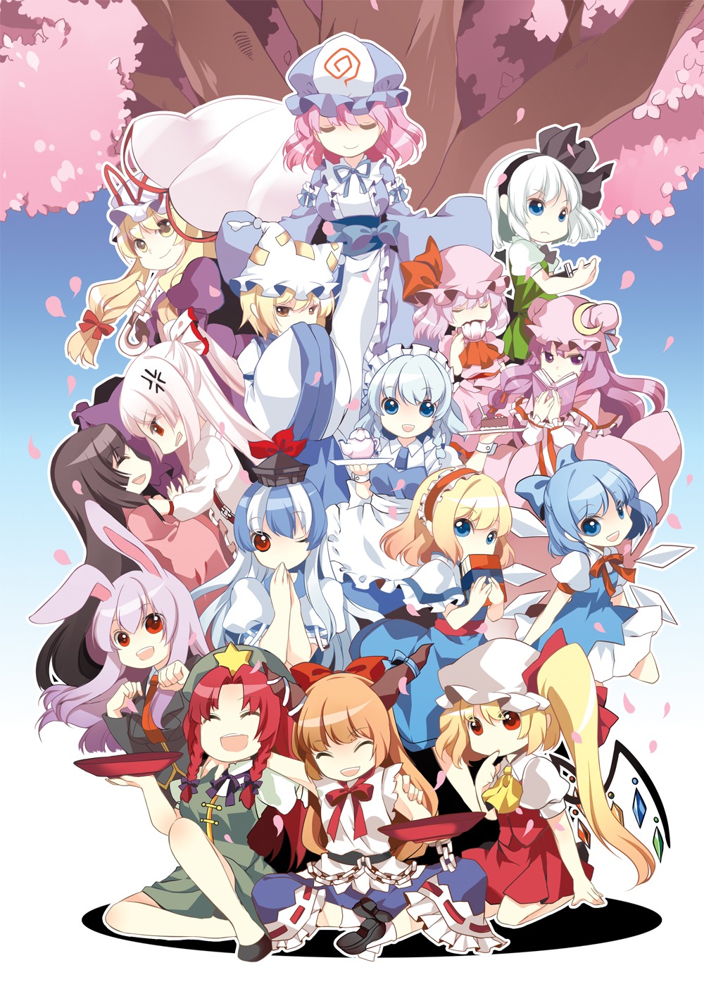 alice_margatroid cirno flandre_scarlet fujiwara_no_mokou hong_meiling houraisan_kaguya ibuki_suika izayoi_sakuya jeminl kamishirasawa_keine konpaku_youmu patchouli_knowledge reisen_udongein_inaba remilia_scarlet saigyouji_yuyuko touhou yakumo_ran yakumo_yukari