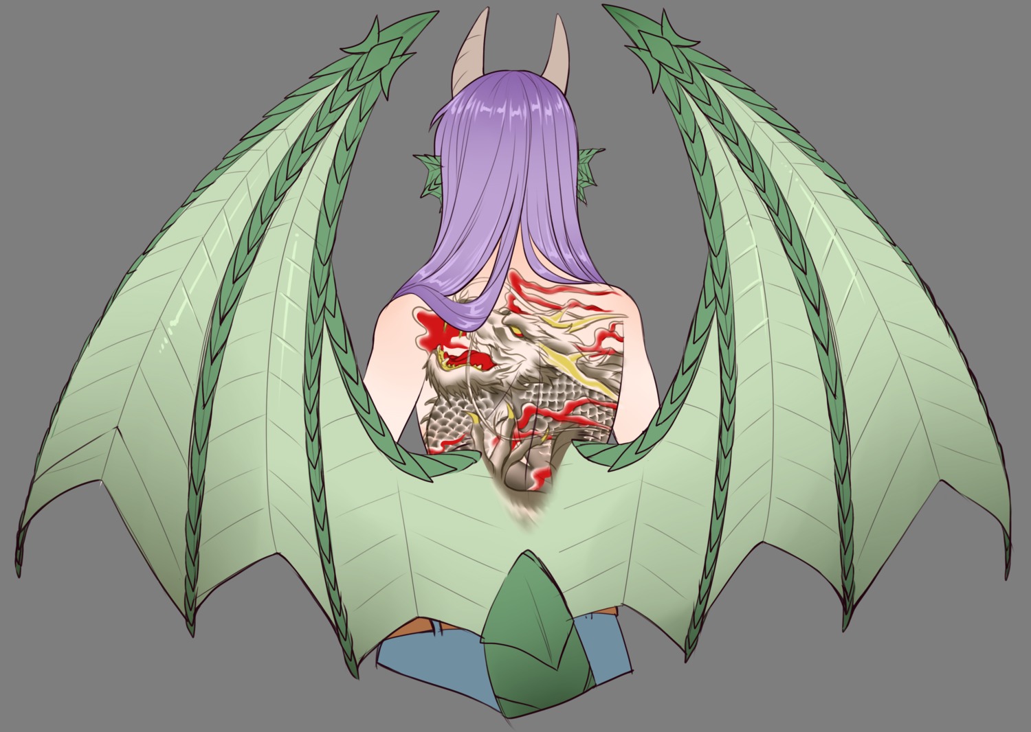 dragon_(monster_girl_encyclopedia) horns manononos monster_girl monster_girl_encyclopedia tattoo topless transparent_png wings