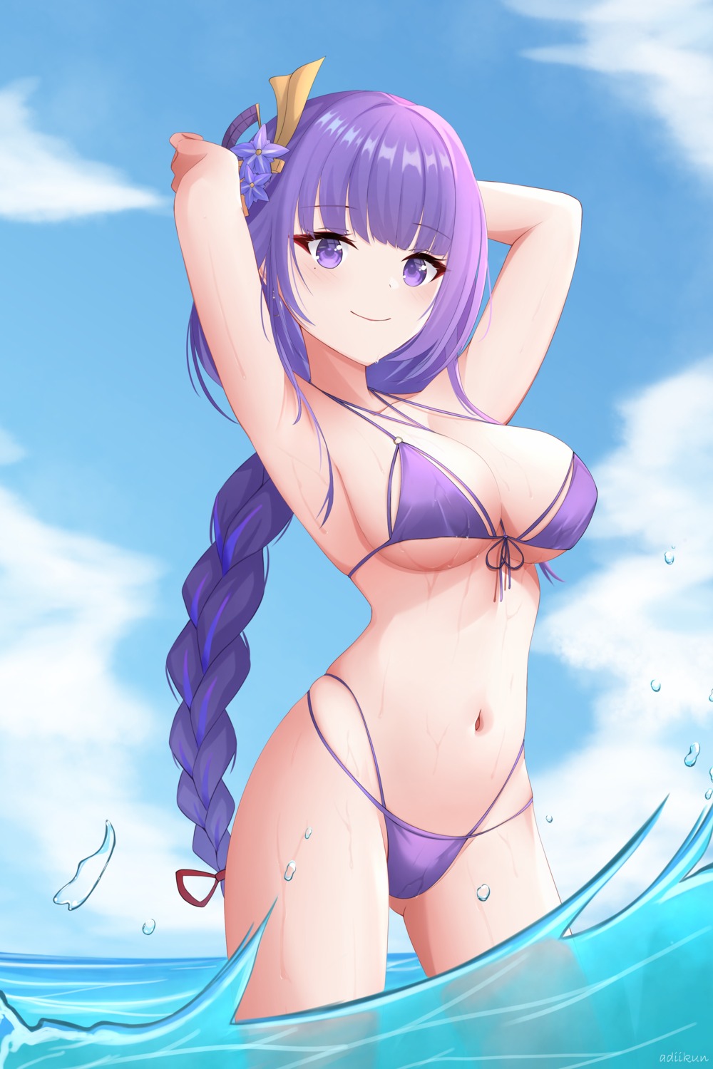 adii-kun bikini genshin_impact raiden_shogun swimsuits wet