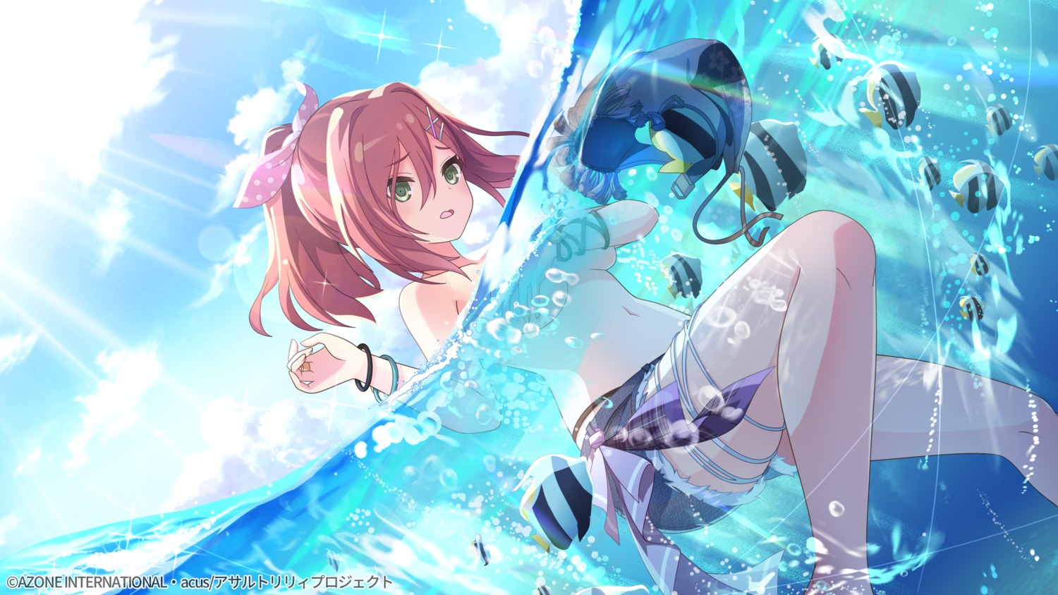 assault_lily bikini breast_hold garter hatsukano_you swimsuits tagme topless wardrobe_malfunction wet